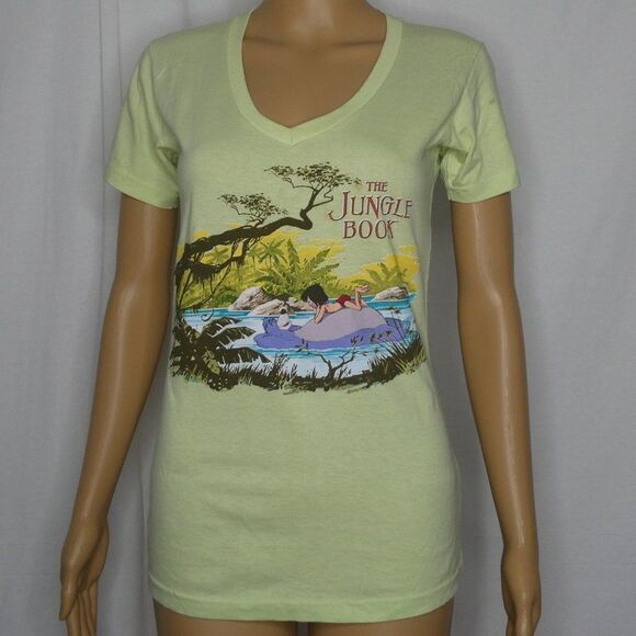 Disney Store The Jungle Book V Neck Graphic T Shirt Baloo Mowgli Green XS - Picture 2 of 6